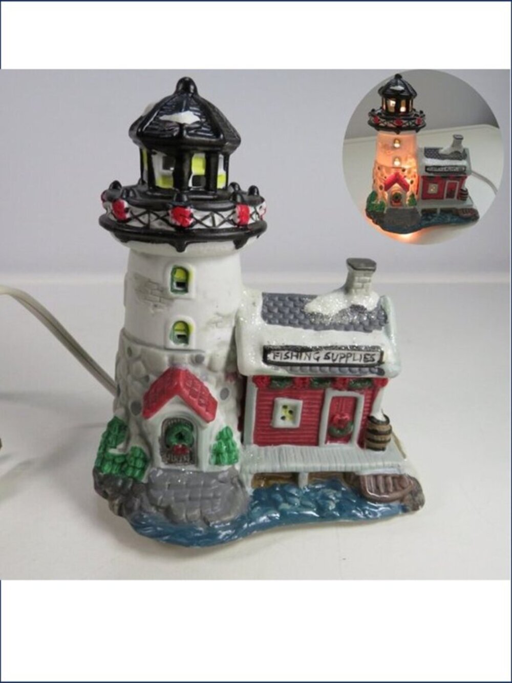 Lighthouse Ceramic Light Cobblestone Corners 2003  5 1/2" Nautical Christmas